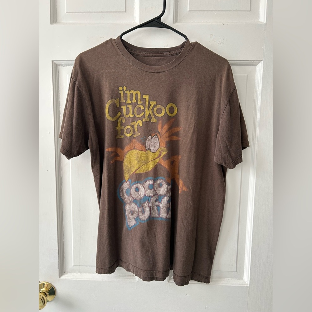 Vintage Cuckoo for Cocoa Puffs Novelty T-Shirt Men’s Side Large Brown Worn Faded